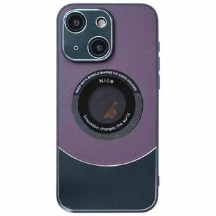 For iPhone 15 Plus Contrast Color Logo Display Magnetic Phone Case(Purple Black)