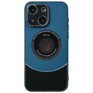 For iPhone 15 Plus Contrast Color Logo Display Magnetic Phone Case(Blue Black)
