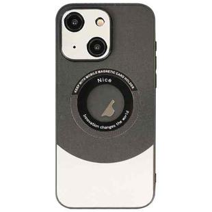 For iPhone 15 Plus Contrast Color Logo Display Magnetic Phone Case(Black Silver)