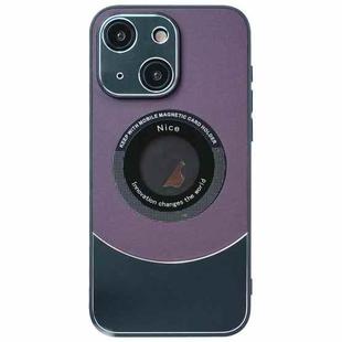 For iPhone 14 Plus Contrast Color Logo Display Magnetic Phone Case(Purple Black)