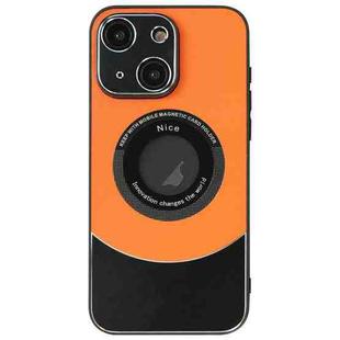 For iPhone 14 Plus Contrast Color Logo Display Magnetic Phone Case(Orange Black)