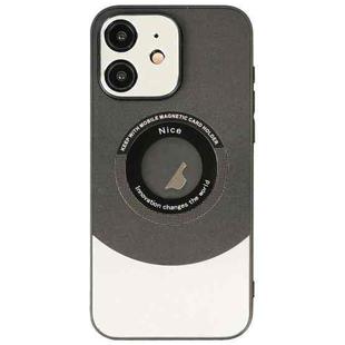 For iPhone 12 Contrast Color Logo Display Magnetic Phone Case(Black Silver)