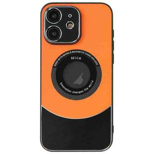 For iPhone 11 Contrast Color Logo Display Magnetic Phone Case(Orange Black)