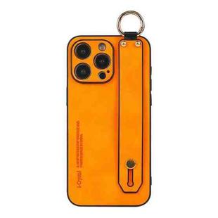 For iPhone 15 Pro Lambskin Wristband Holder Phone Case(Orange)