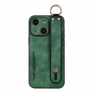For iPhone 15 Plus Lambskin Wristband Holder Phone Case(Green)