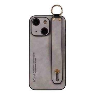 For iPhone 15 Plus Lambskin Wristband Holder Phone Case(Light Grey)