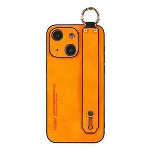 For iPhone 15 Lambskin Wristband Holder Phone Case(Orange)