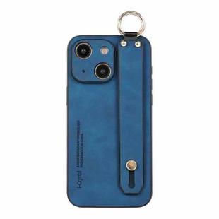 For iPhone 15 Lambskin Wristband Holder Phone Case(Blue)