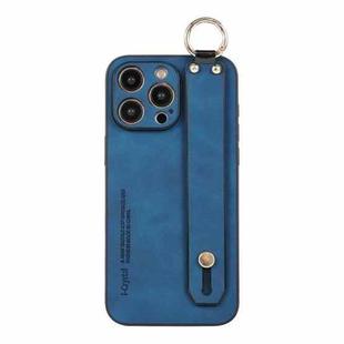 For iPhone 13 Pro Lambskin Wristband Holder Phone Case(Blue)