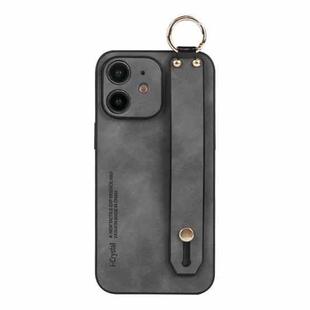 For iPhone 12 Lambskin Wristband Holder Phone Case(Grey)