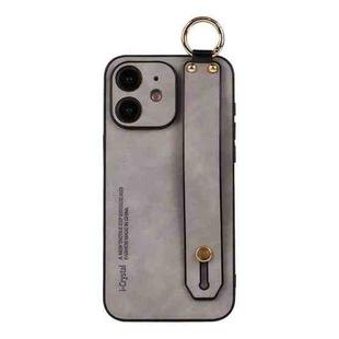 For iPhone 12 Lambskin Wristband Holder Phone Case(Light Grey)