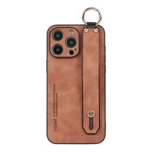 For iPhone 12 Pro Max Lambskin Wristband Holder Phone Case(Khaki)