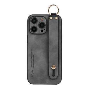 For iPhone 12 Pro Lambskin Wristband Holder Phone Case(Grey)