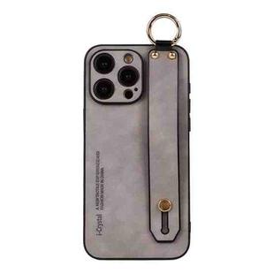 For iPhone 12 Pro Lambskin Wristband Holder Phone Case(Light Grey)