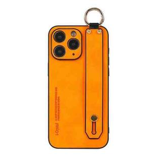 For iPhone 11 Pro Max Lambskin Wristband Holder Phone Case(Orange)