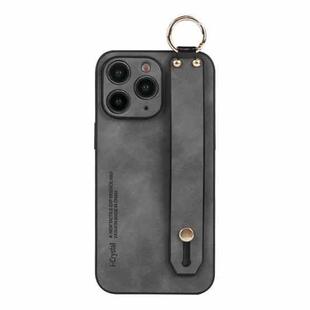 For iPhone 11 Pro Lambskin Wristband Holder Phone Case(Grey)