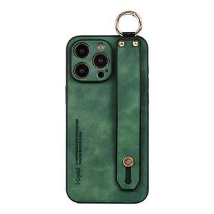 For iPhone 16 Pro Lambskin Wristband Holder Phone Case(Green)