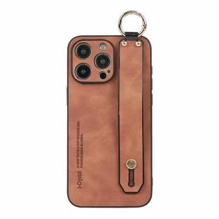For iPhone 16 Pro Lambskin Wristband Holder Phone Case(Khaki)