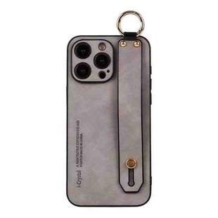 For iPhone 16 Pro Lambskin Wristband Holder Phone Case(Light Grey)