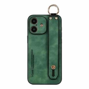 For iPhone 16 Plus Lambskin Wristband Holder Phone Case(Green)