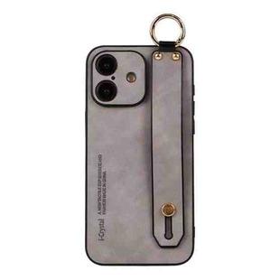 For iPhone 16 Plus Lambskin Wristband Holder Phone Case(Light Grey)
