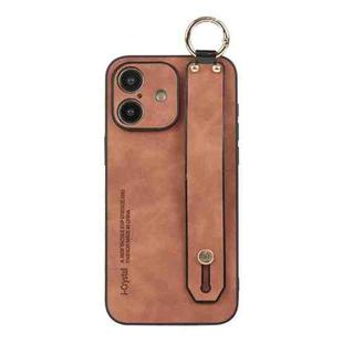 For iPhone 16 Lambskin Wristband Holder Phone Case(Khaki)
