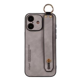 For iPhone 16 Lambskin Wristband Holder Phone Case(Light Grey)