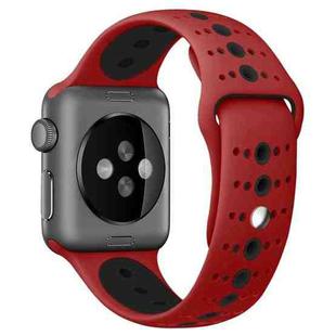 For Apple Watch Series 7 41mm / 6 & SE & 5 & 4 40mm / 3 & 2 & 1 38mm Two-tone Porous Silicone Watch Band(Red Black)