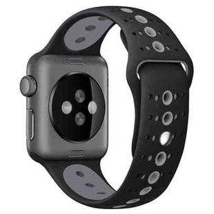 For Apple Watch Series 7 45mm / 6 & SE & 5 & 4 44mm / 3 & 2 & 1 42mm Two-tone Porous Silicone Watch Band(Black Gray)