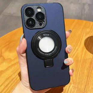 For iPhone 12 Pro Max Skin Feel Armor Magnetic Holder Phone Case(Dark Blue)