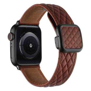 For Apple Watch SE 2023 44mm Rhombus Pattern Magnetic Square Buckle Leather Watch Band(Red)