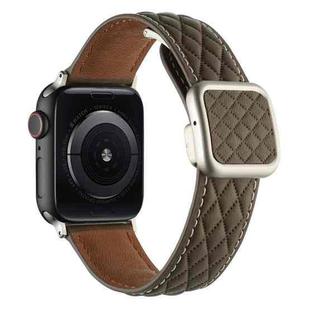 For Apple Watch SE 2023 44mm Rhombus Pattern Magnetic Square Buckle Leather Watch Band(Brown)