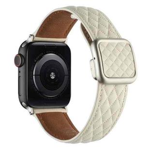 For Apple Watch Series 9 41mm Rhombus Pattern Magnetic Square Buckle Leather Watch Band(Creamy White)