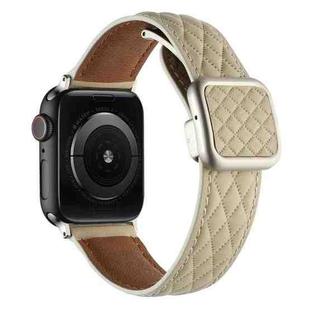 For Apple Watch Series 8 41mm Rhombus Pattern Magnetic Square Buckle Leather Watch Band(Starlight Color)