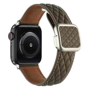 For Apple Watch Series 7 45mm Rhombus Pattern Magnetic Square Buckle Leather Watch Band(Brown)