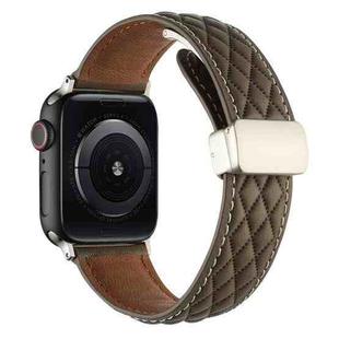 For Apple Watch SE 2023 44mm Rhombus Pattern Magnetic Folding Buckle Leather Watch Band(Brown)