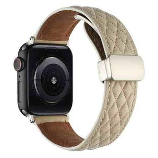 For Apple Watch Series 9 45mm Rhombus Pattern Magnetic Folding Buckle Leather Watch Band(Starlight Color)