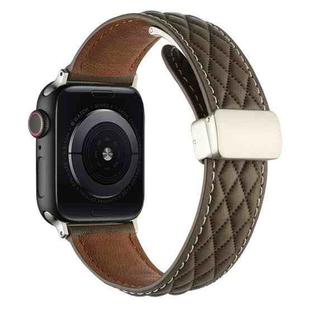 For Apple Watch Ultra 49mm Rhombus Pattern Magnetic Folding Buckle Leather Watch Band(Brown)