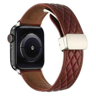 For Apple Watch Series 8 41mm Rhombus Pattern Magnetic Folding Buckle Leather Watch Band(Red)