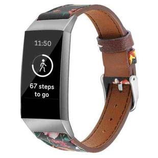 For Fitbit Charge 4 / 3 Top-grain Leather + 316L Stainless Steel Watch Band, Size:Small Code(Safflower)