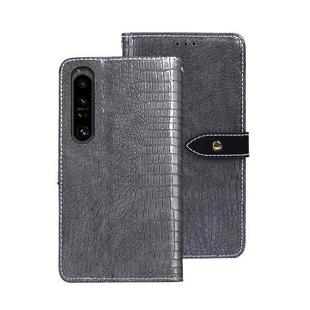 For Sony Xperia 1 V idewei Crocodile Texture Leather Phone Case(Grey)