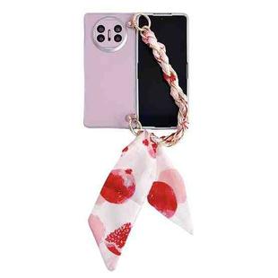 For Huawei Mate X5 Metallic Paint Leather Phone Case with Scarf Bracelet(Pink)