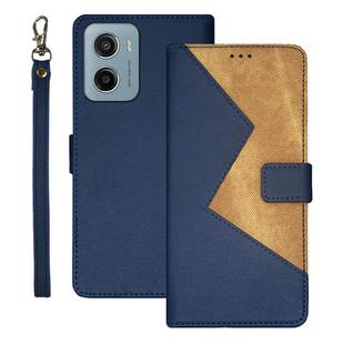 For Motorola Moto E15 idewei Two-color Splicing Leather Phone Case(Blue)