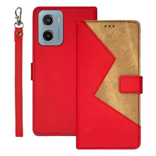 For Motorola Moto E15 idewei Two-color Splicing Leather Phone Case(Red)