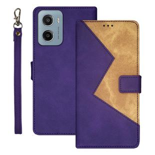 For Motorola Moto E15 idewei Two-color Splicing Leather Phone Case(Purple)