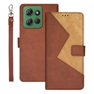 For Motorola Moto G Power 2025 idewei Two-color Splicing Leather Phone Case(Brown)
