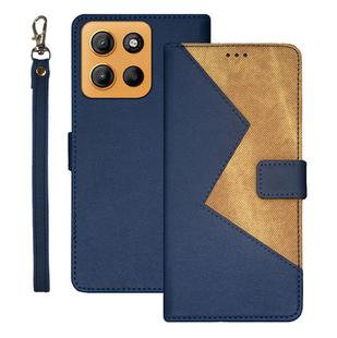 For Motorola Moto G15 idewei Two-color Splicing Leather Phone Case(Blue)