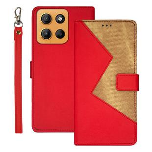 For Motorola Moto G15 idewei Two-color Splicing Leather Phone Case(Red)