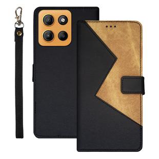 For Motorola Moto G15 idewei Two-color Splicing Leather Phone Case(Black)