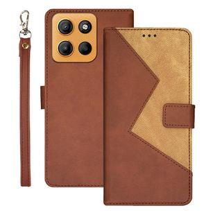 For Motorola Moto G15 idewei Two-color Splicing Leather Phone Case(Brown)